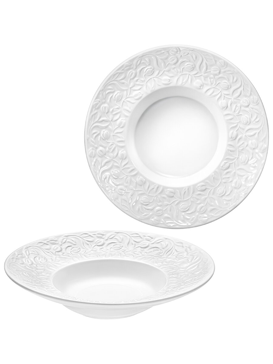 Набор 2 тарелок круглых глубоких 25х25х5,5 см Elan Gallery Тюльпаны, фарфор — фото 1