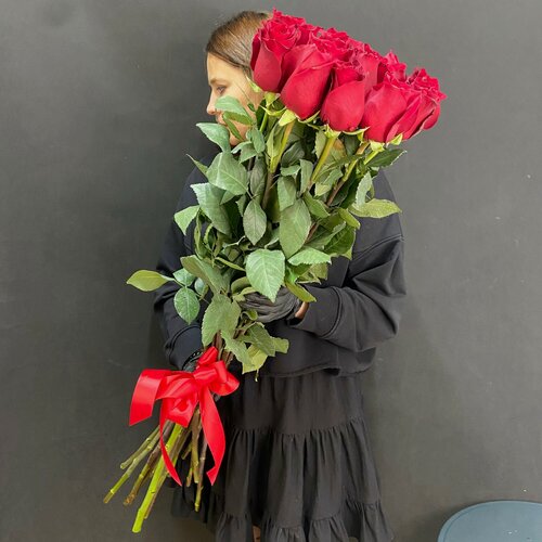Изображение товара 15 роз 90 см / Букет из 15 высоких роз 90 см / Длинные розы 90 см