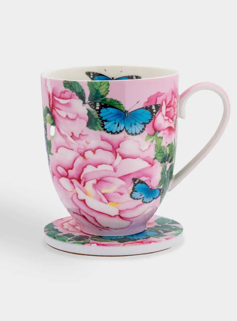 Кружка 400 мл с подставкой Розы