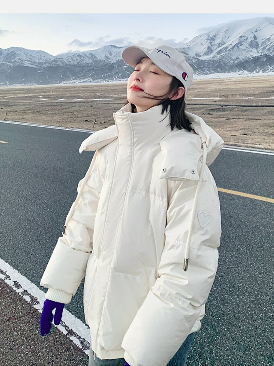 Куртка  Пуховик OVERSIZE женский с капюшоном, теплая зимняя куртка для девочек, размер L, белый — фото 1