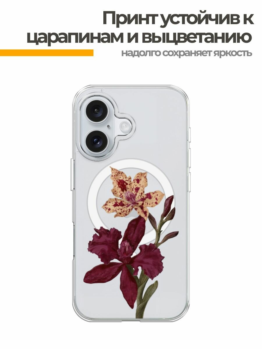Чехол на Apple iPhone 16 (Айфон 16) MagSafe с магнитом и принтом Готические цветы в темноте 3 — фото 1