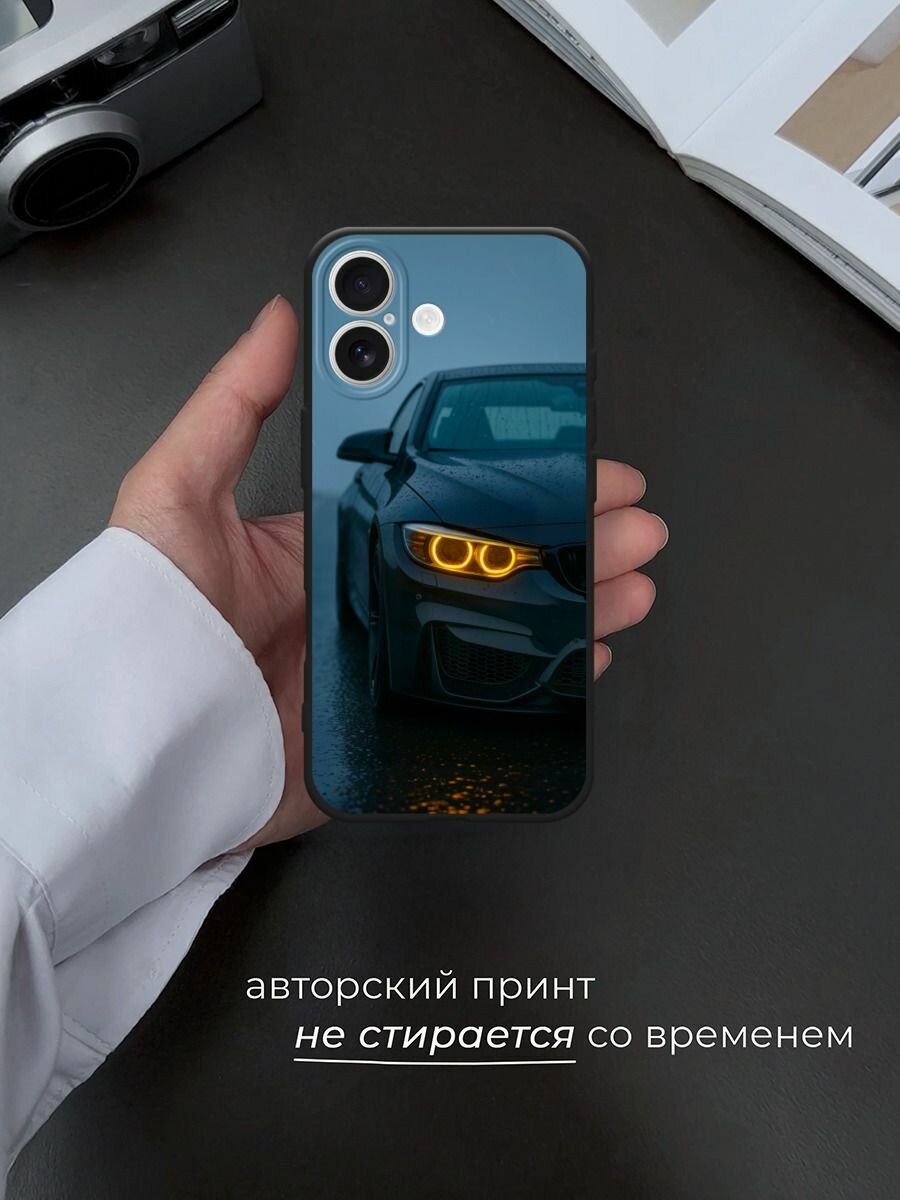 Черный матовый чехол на Apple iPhone 17 / Айфон 17 с принтом Желтая фара — фото 1