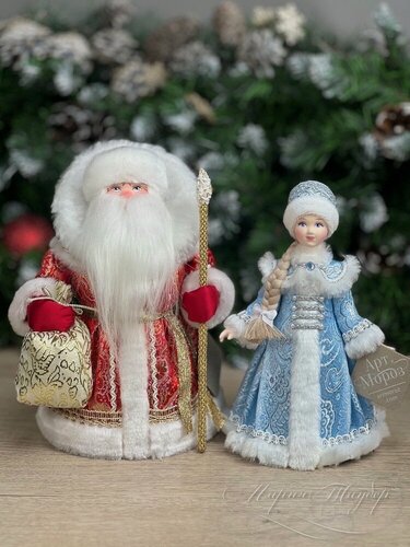 Изображение товара АртМороз Дед мороз и Снегурочка русские 24см, новогодняя игрушка под ёлку, авторская кукла ручной работы