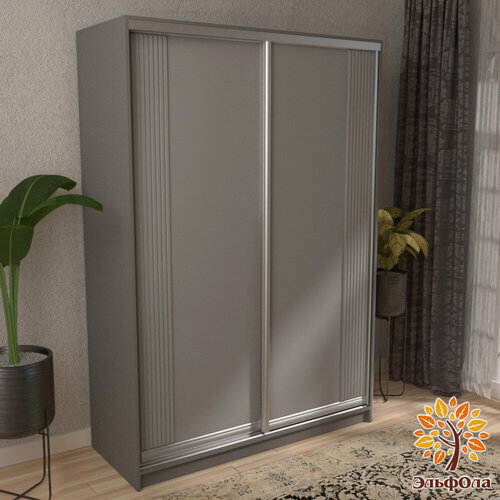 Изображение товара ЭльфОла Шкаф-купе "Вертикаль" 152х60х220 см, цвет серый/серебро/накладка лайт грей, для одежды, двухдверный