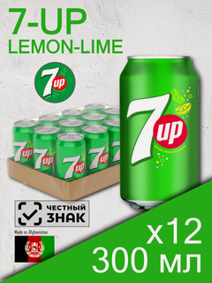 Изображение товара 7UP Lemon-Lime, 0.3 л, 12 шт, банка (газированный напиток Севен Ап, Лимон и лайм, жб, 7-UP, 7-АП, 7АП, классический)