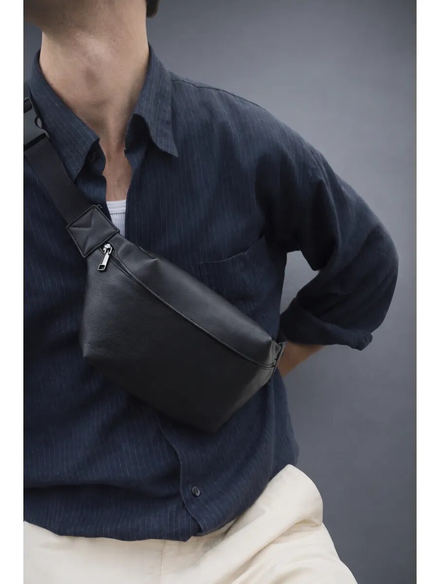 Сумка поясная FAUSTINI, фактура гладкая, зернистая, черный — фото 1