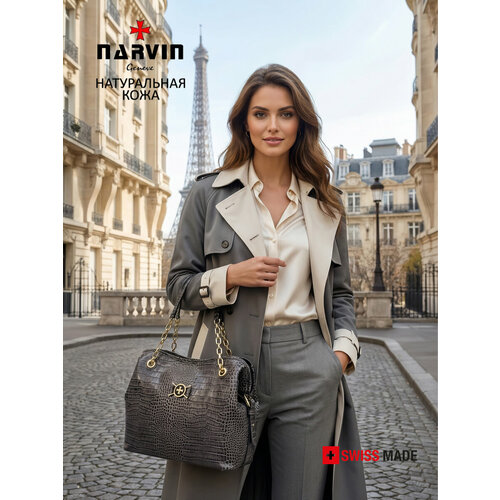 Сумка тоут NARVIN, фактура под рептилию, серый