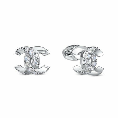 фото Серьги diamant online, серебро, 925 проба, родирование, фианит, длина 0.7 см, , прозрачный
