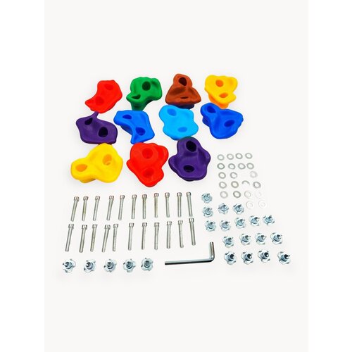 Зацепы для скалодрома PL-Holds-Радуга-Key 11 шт. с креплением и ключом