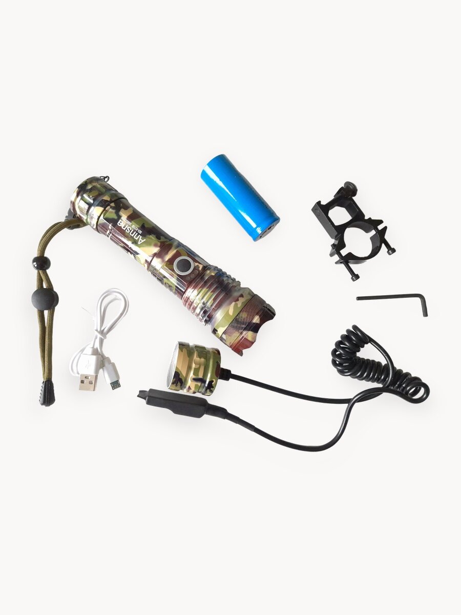 Мощный тактический светодиодный фонарь, противоударный, камуфляжного цвета (лес с песком), с зумом луча, Annsna SD-X71B