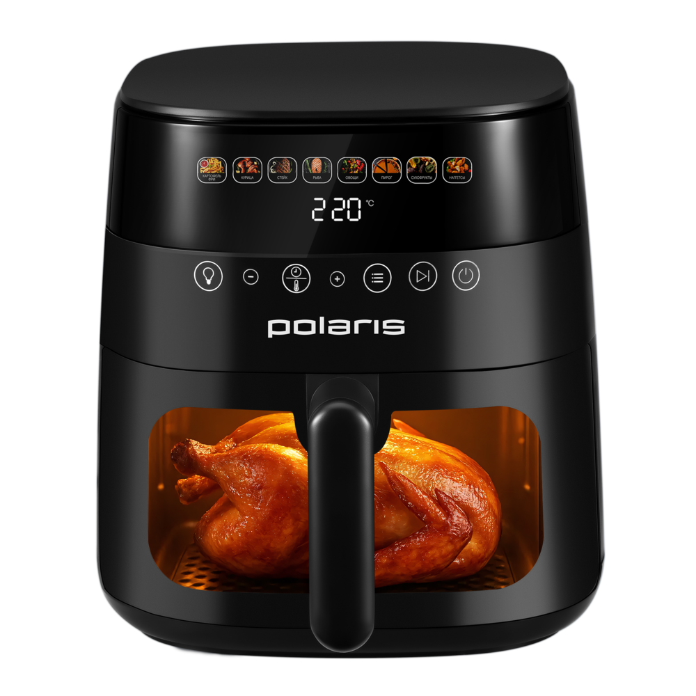 Аэрогриль электрический для дома Polaris PAF 6003W Wi-Fi IQ Home с решеткой, 6 л, черный