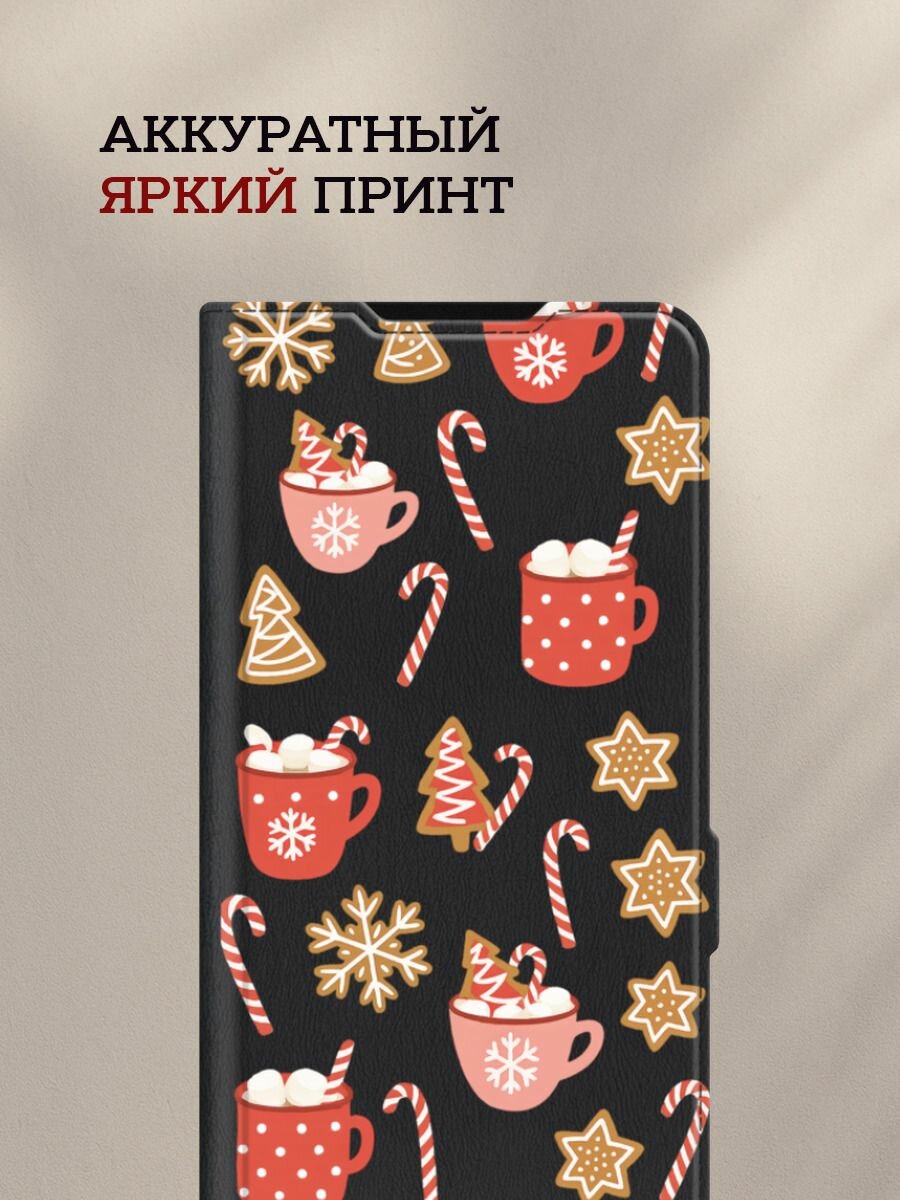 Чехол-книжка на Samsung Galaxy A17 / Самсунг А17 с рисунком Какао и маршмэллоу, черный — фото 1