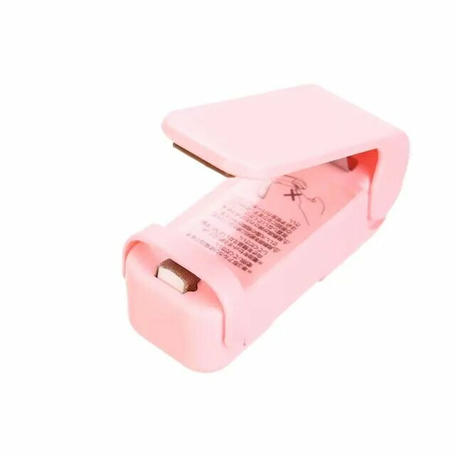 Термоуплотнитель пакетов, портативный, пластик, розовый / белый