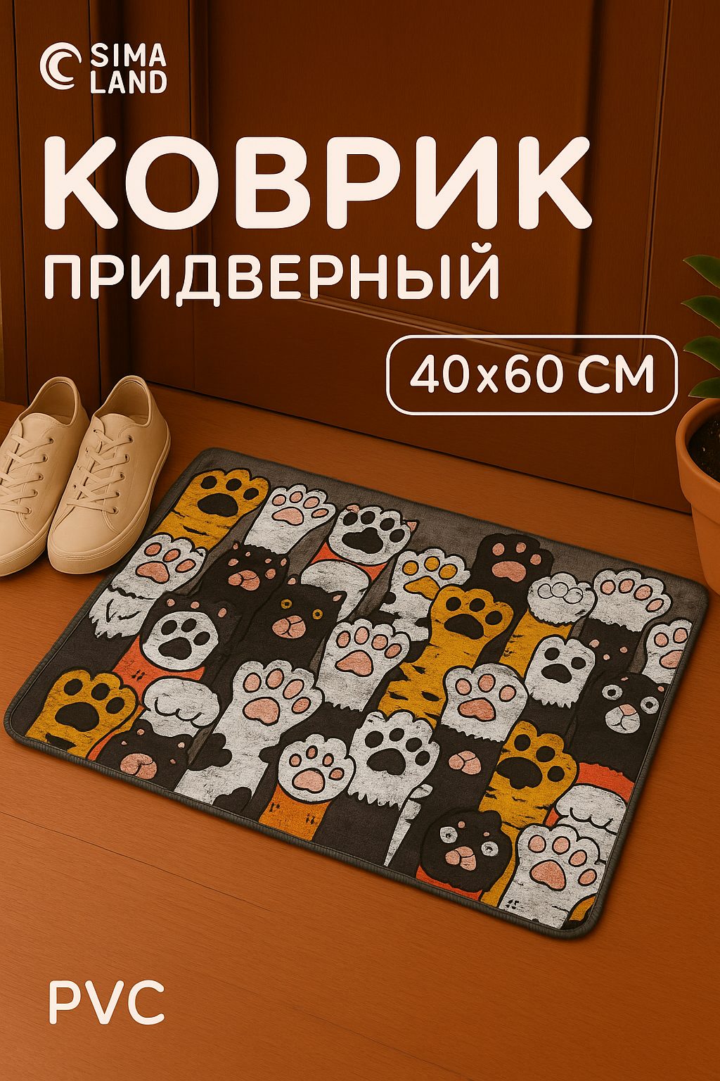 Коврик придверный «Лапки» 40 × 60 см полиэстер для дома нескользящий