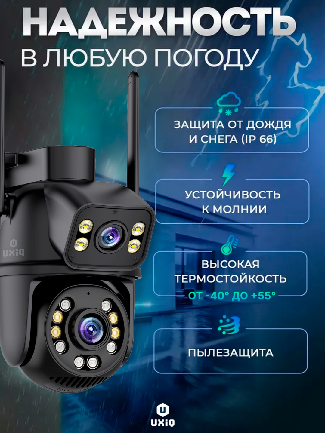 Камера видеонаблюдения UXiQ Smart Camera Star для дома и улицы, с двумя объективами, 6Мп — фото 1