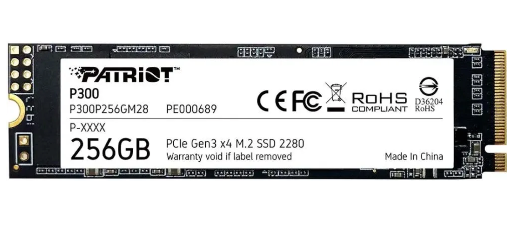 SSD накопитель Patriot P300 P300P256GM28 256ГБ, M.2 2280, PCIe 3.0 x4, NVMe, M.2