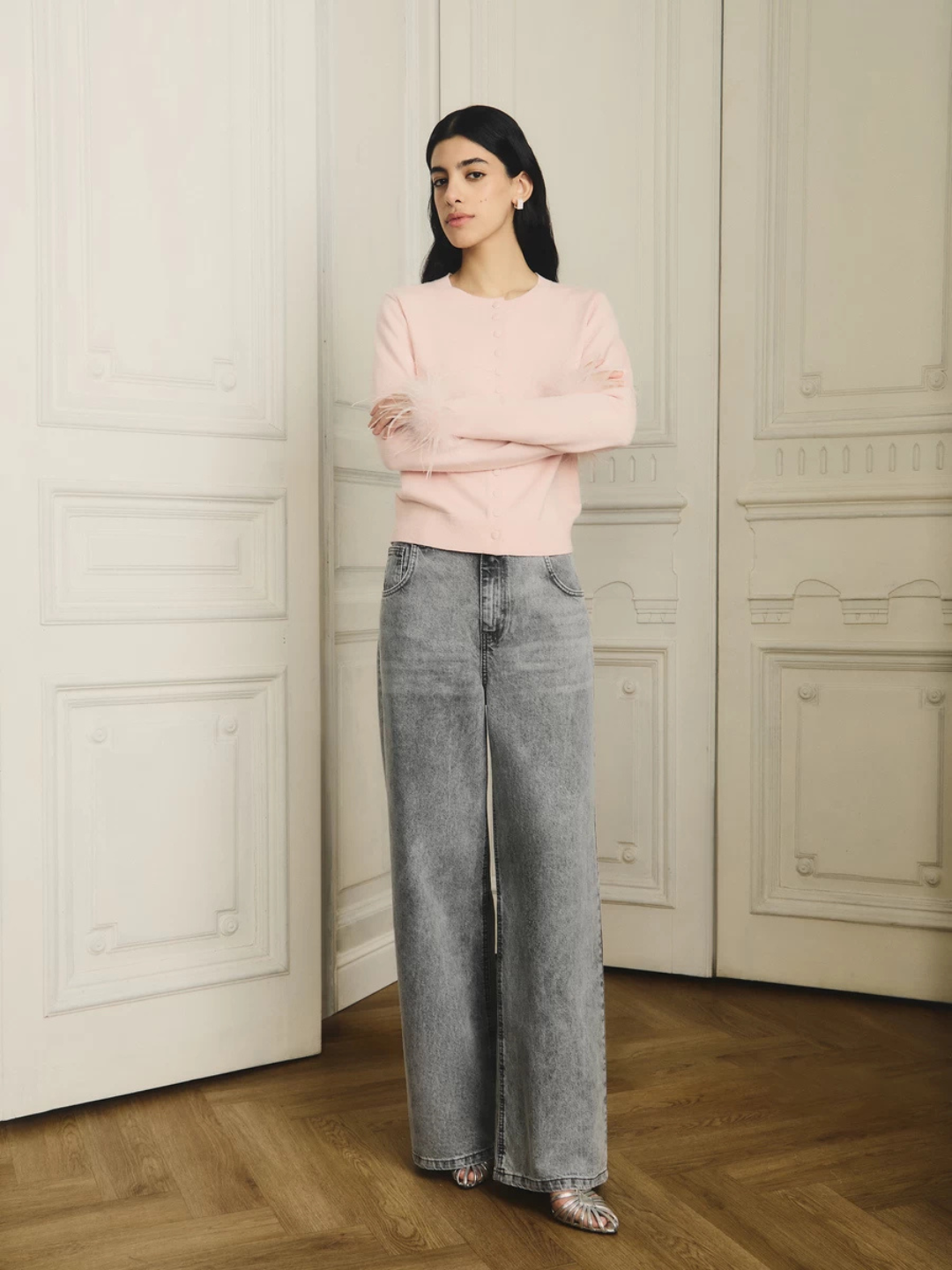 Джинсы классические  1, размер 2XS, серый меланж — фото 1