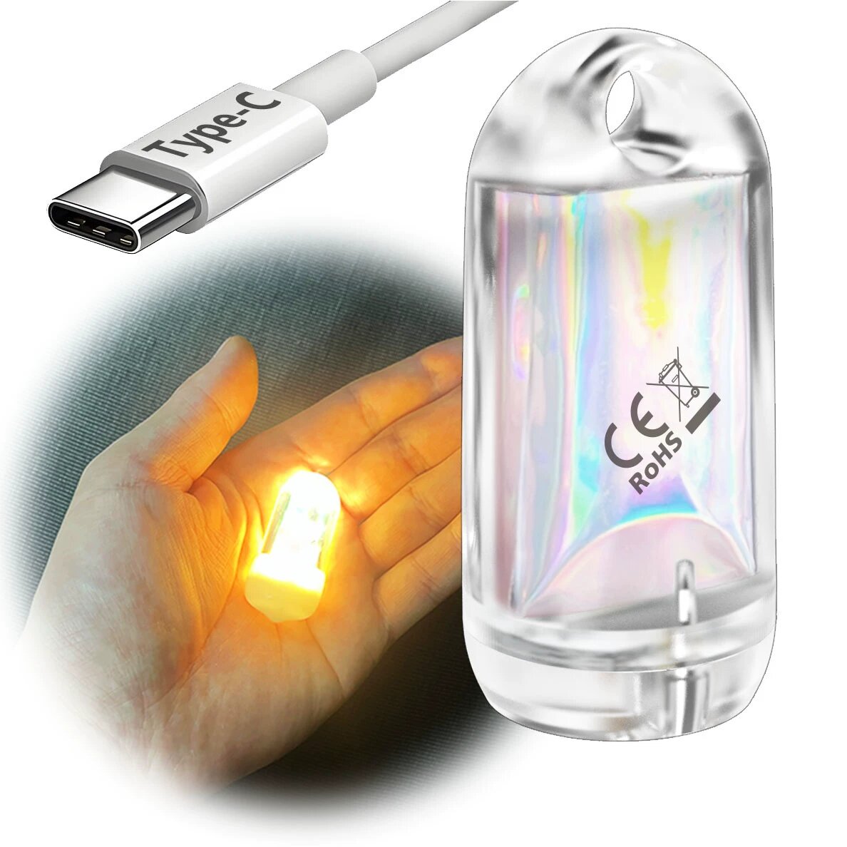 Мини-фонарик DOKEEP, светодиодный, ультралегкий, небольшой, с USB-зарядкой, на брелоке Теплый белый + красный мигающий
