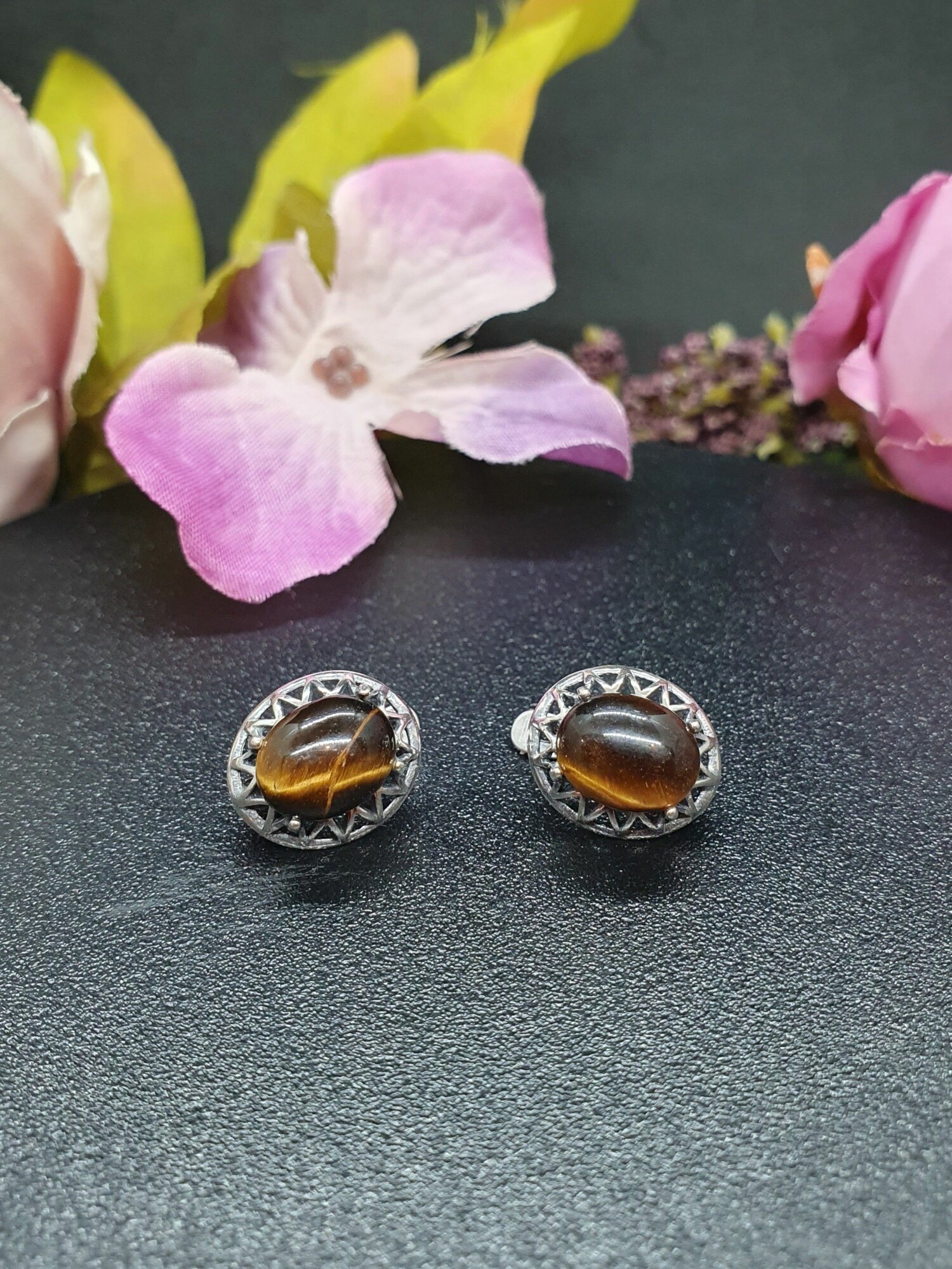 Серьги, искусственный камень, тигровый глаз