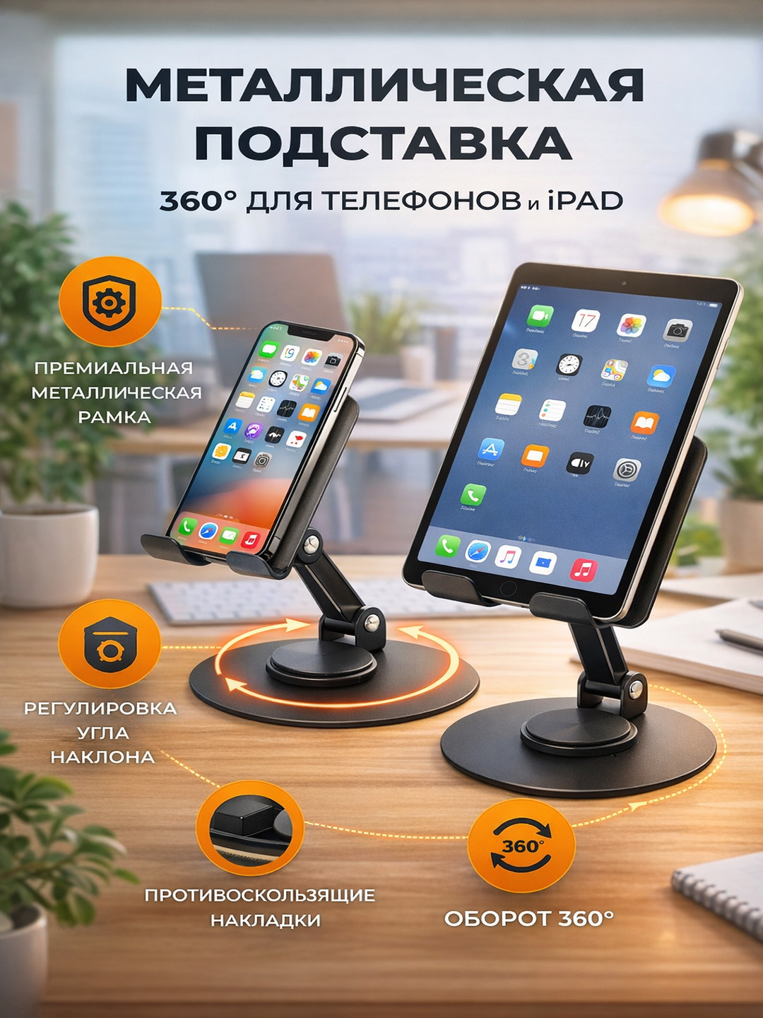 Настольный подставка (металлический ) для телефоноф 360°