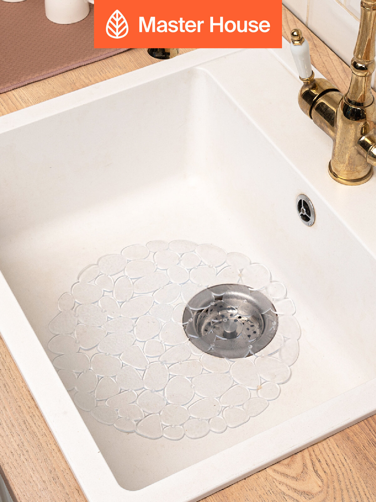 Коврик для раковины на кухне Master House Галька прозрачный 30х30 см — фото 1