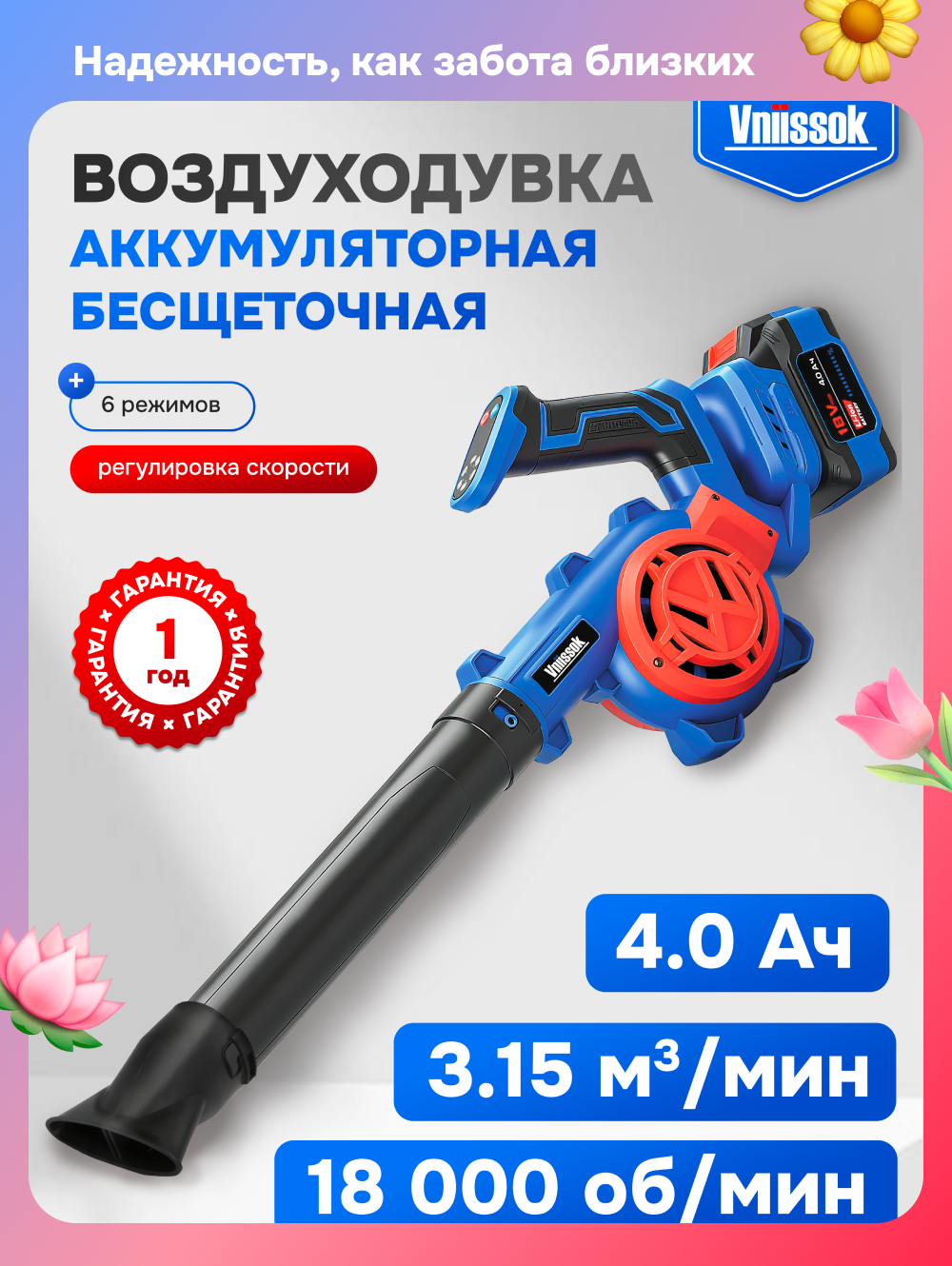 Воздуходувка аккумуляторная бесщеточная 6 режимов Vniissok VN959 V0049