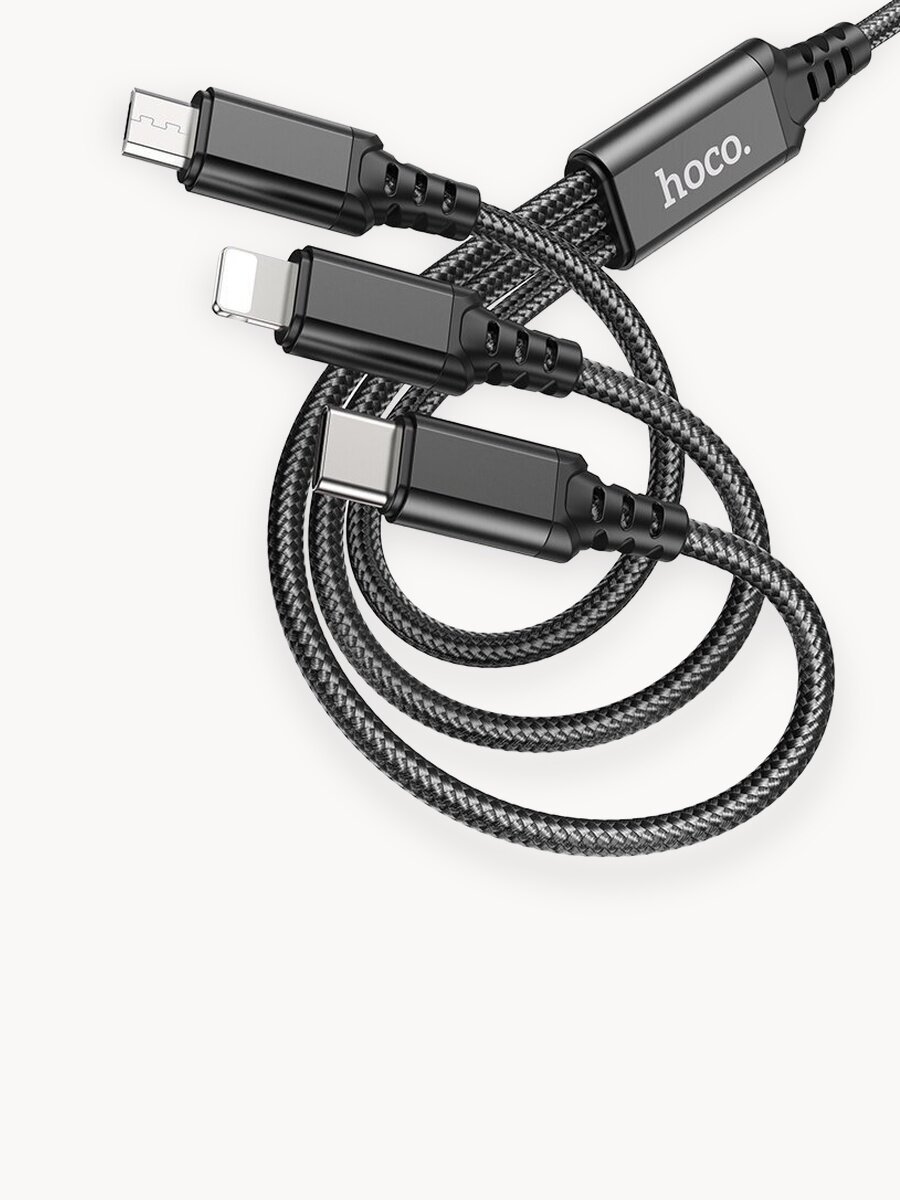 Кабель для зарядки телефона 3в1 hoco X76 / USB to Type-С + Lightning + microUSB / 1м / 2A