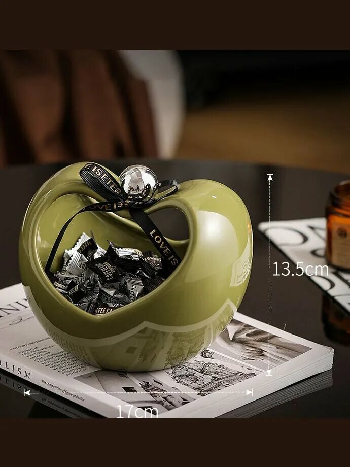 Конфетница фарфор, диаметр 17 см, высота 13.5 см, Ваза для конфет，зеленый