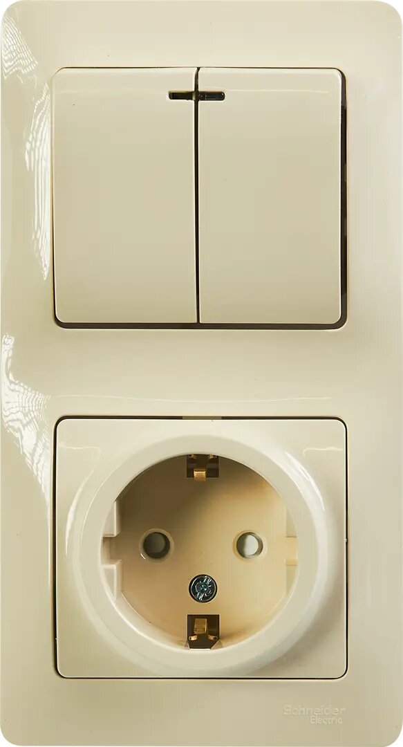 Блок выключатель с розеткой встраиваемый Schneider Electric Glossa 2 клавиши с заземлением со шторками цвет бежевый