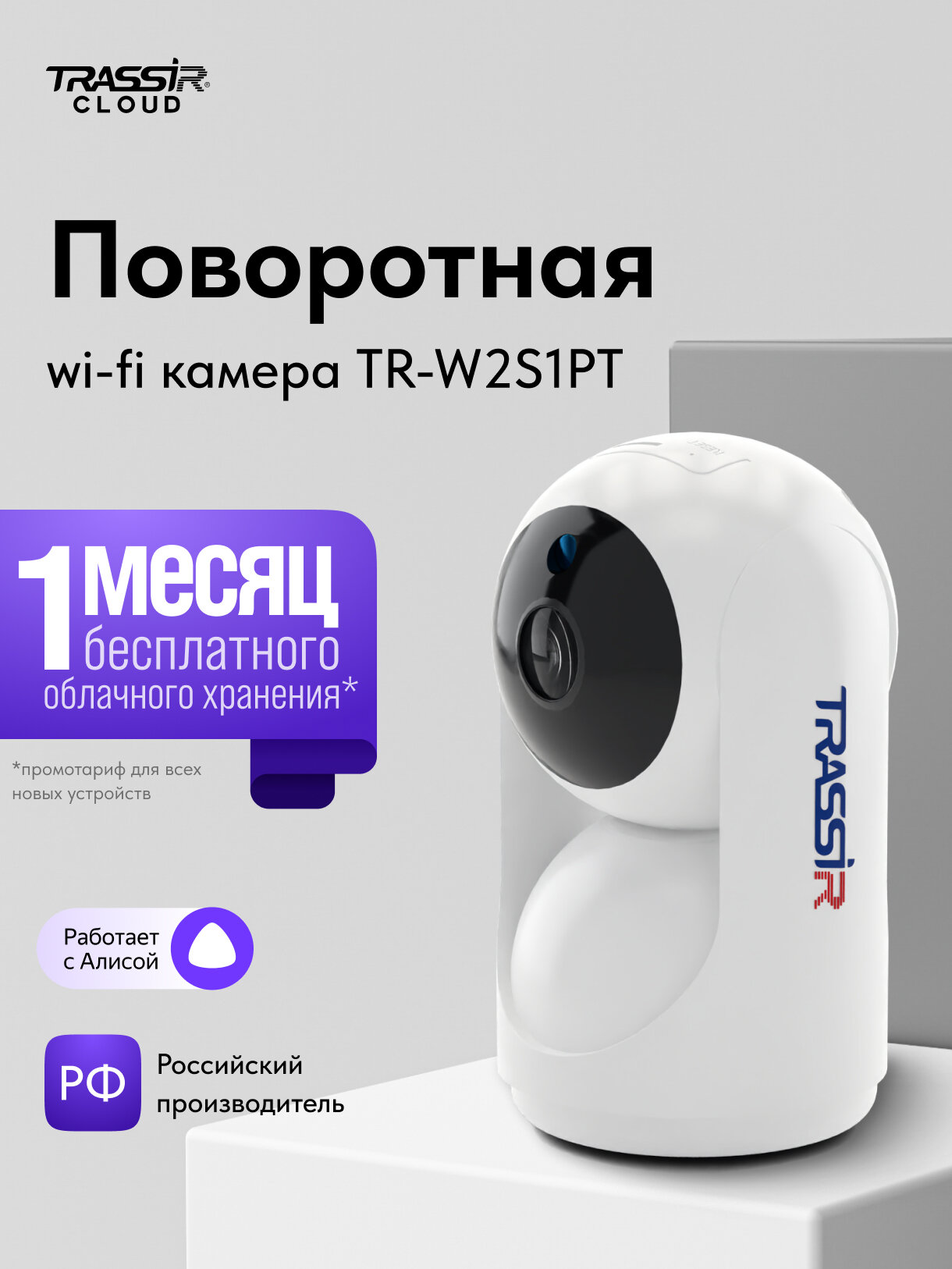 Wi-Fi-камера TRASSIR TR-W2S1PT поворотная 2 Мп ИК-подсветка до 10 м