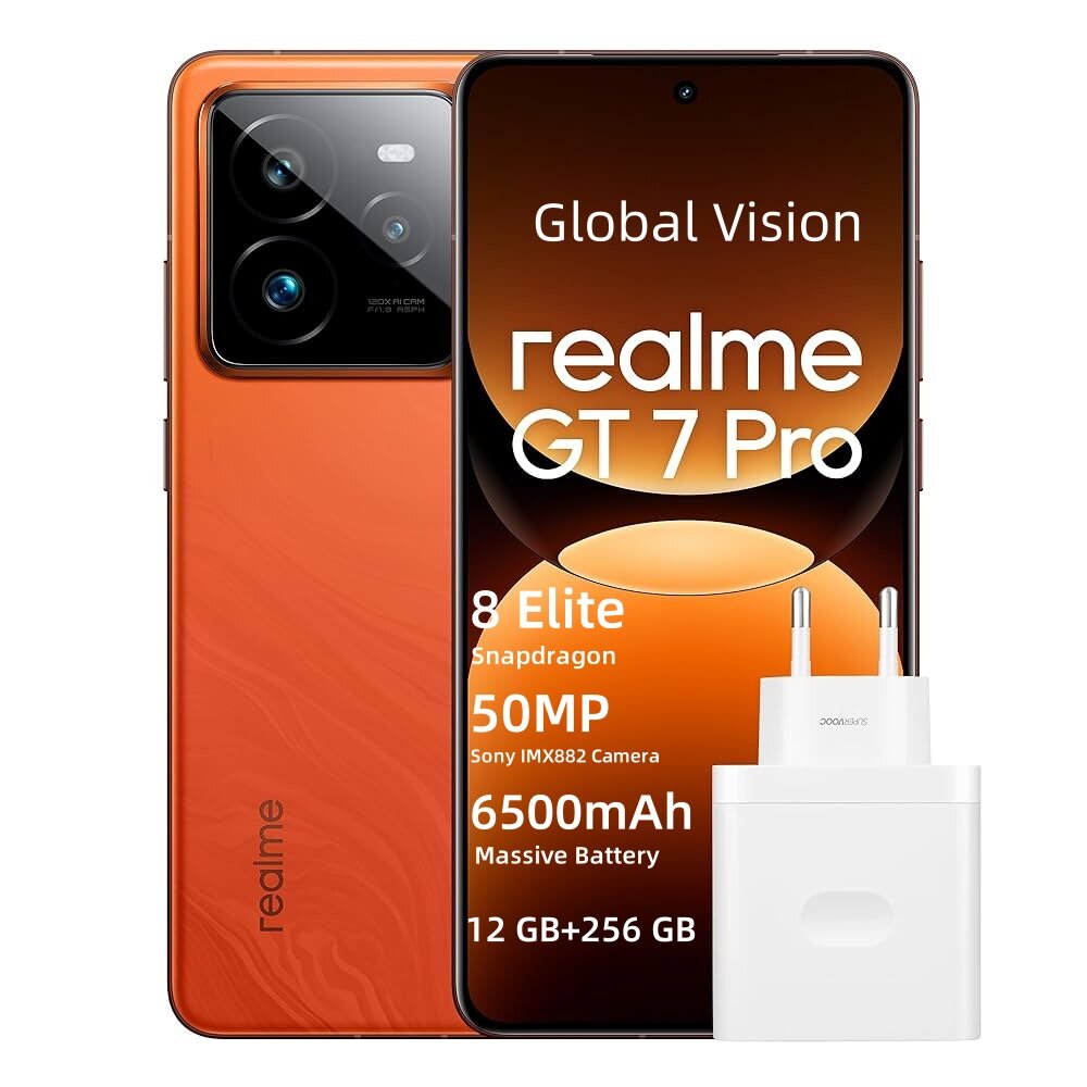 Смартфон realme GT7 Pro Процессор Snapdragon® 8 Elite, батарея зарядка 120 Вт,12/256 ГБ, оранжевый цвет，Global Vision