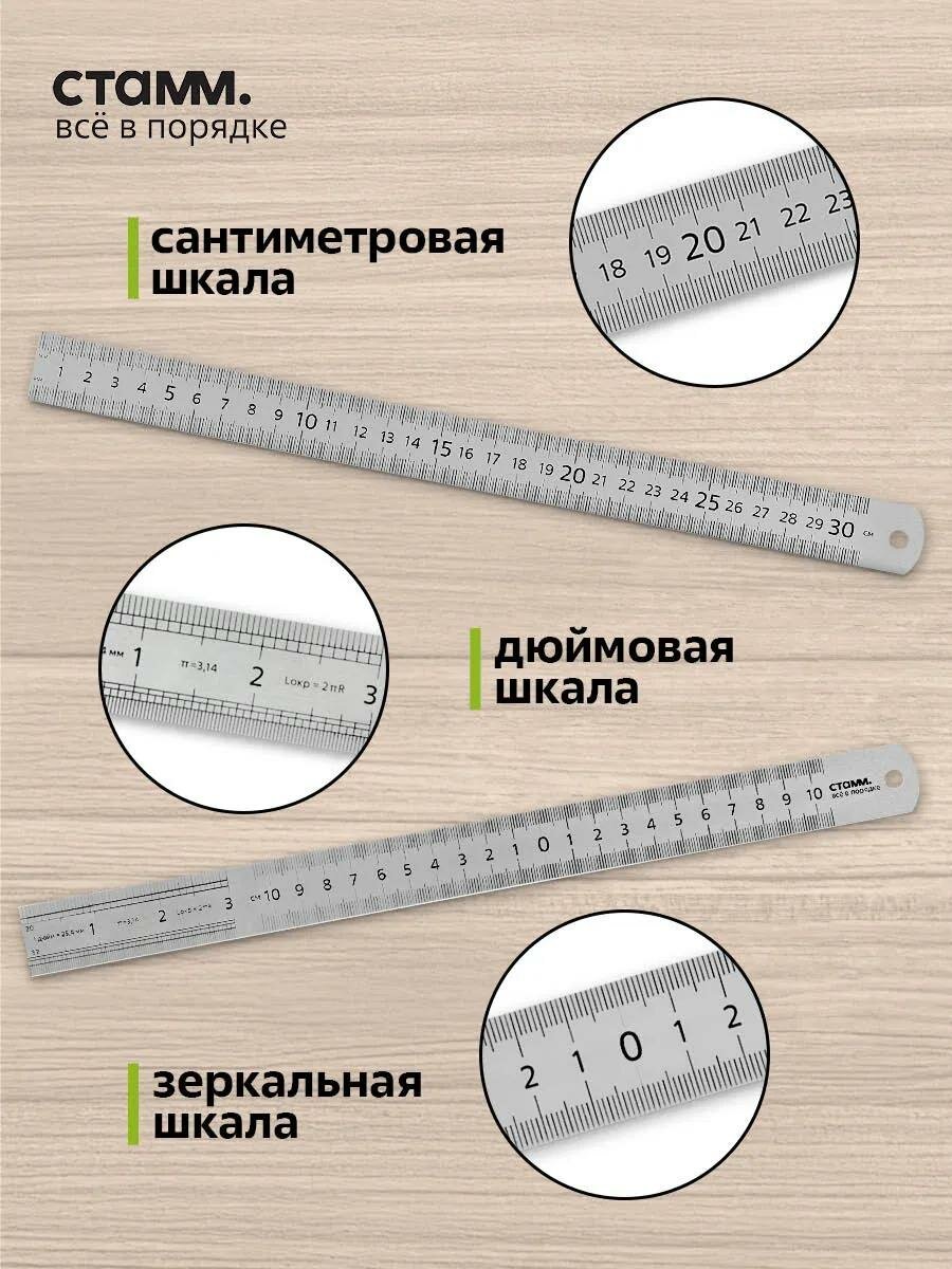 Линейка СТАММ 30 см. из стали, упаковка ПВХ чехол с европодвесом — фото 1