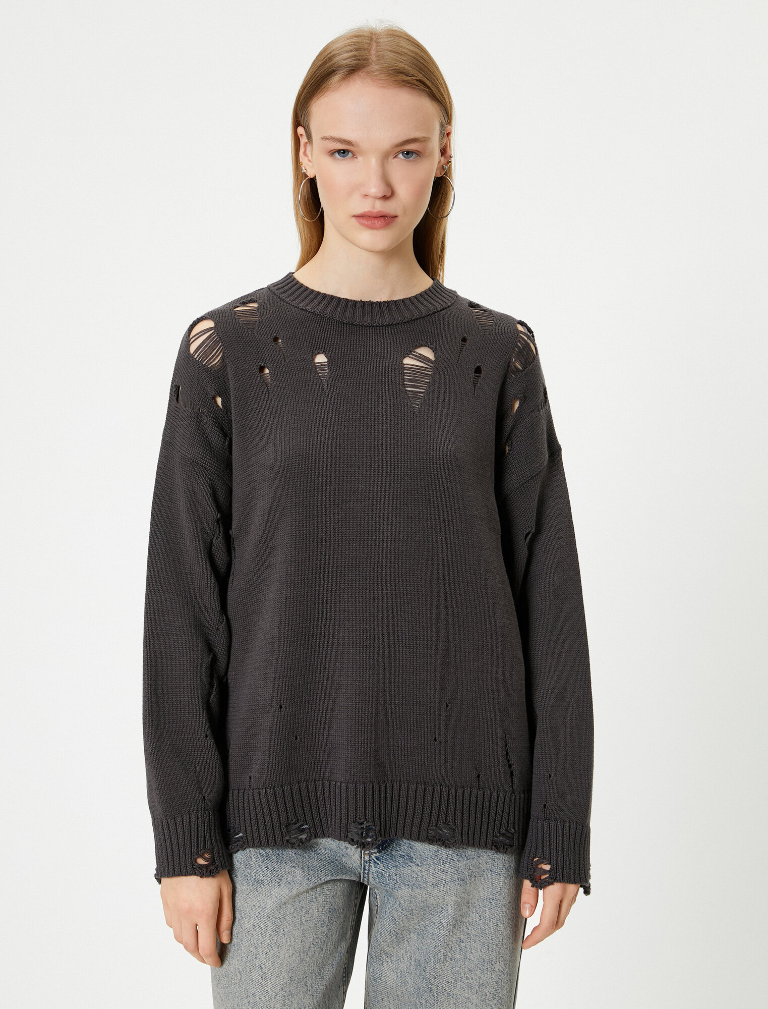 Свитер KOTON, размер S, , темно-серый — фото 1