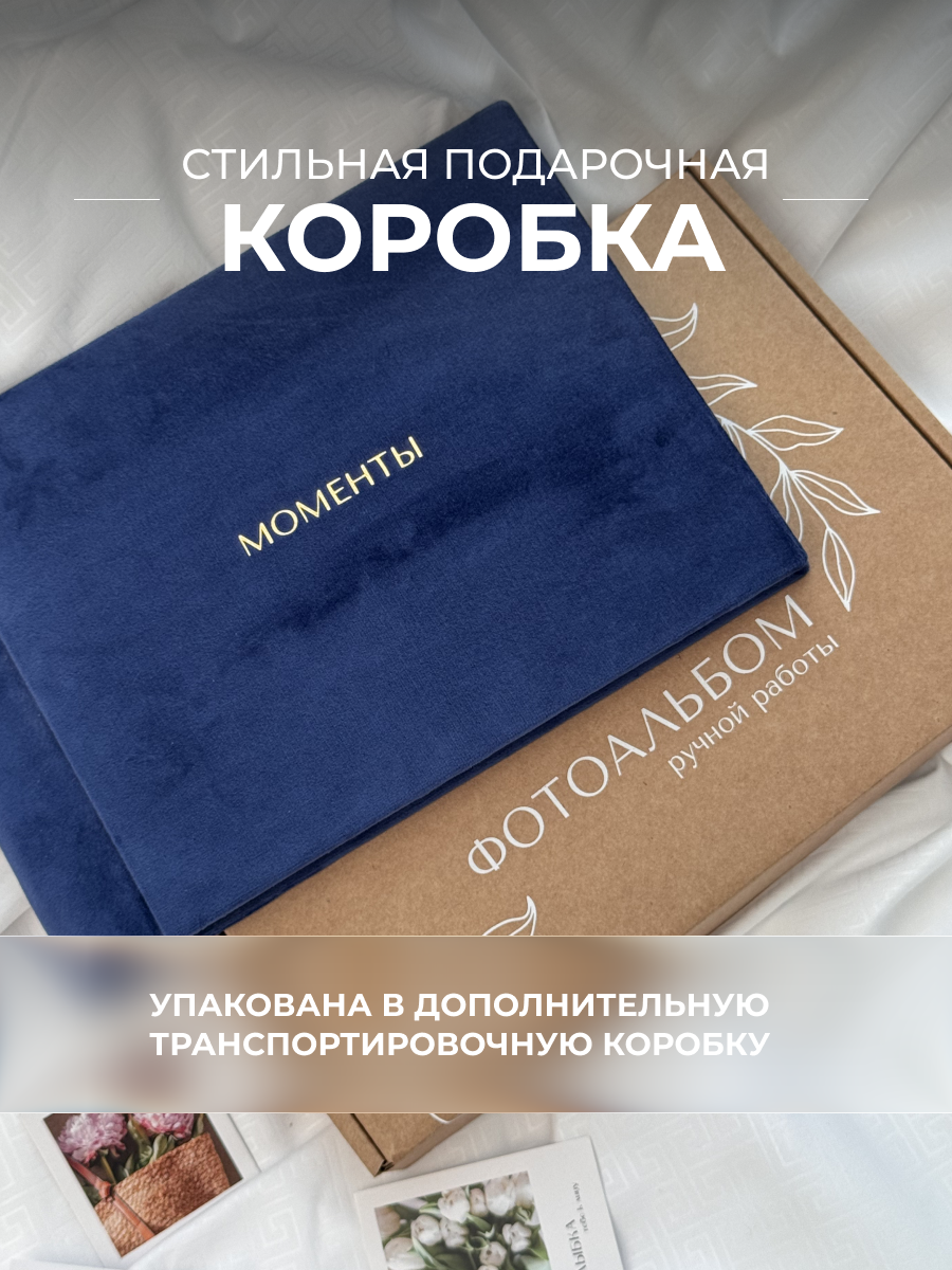 Велюровый фотоальбом мини в подарочной упаковке Моменты, 40 страниц — фото 1