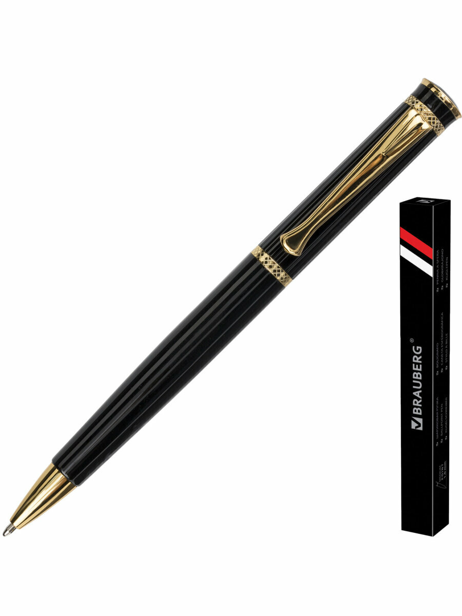 Ручка шариковая подарочная мужчине / женщине синяя для письма Brauberg "Perfect Black", узел 1 мм, линия 0,7 мм, 141416 — фото 1