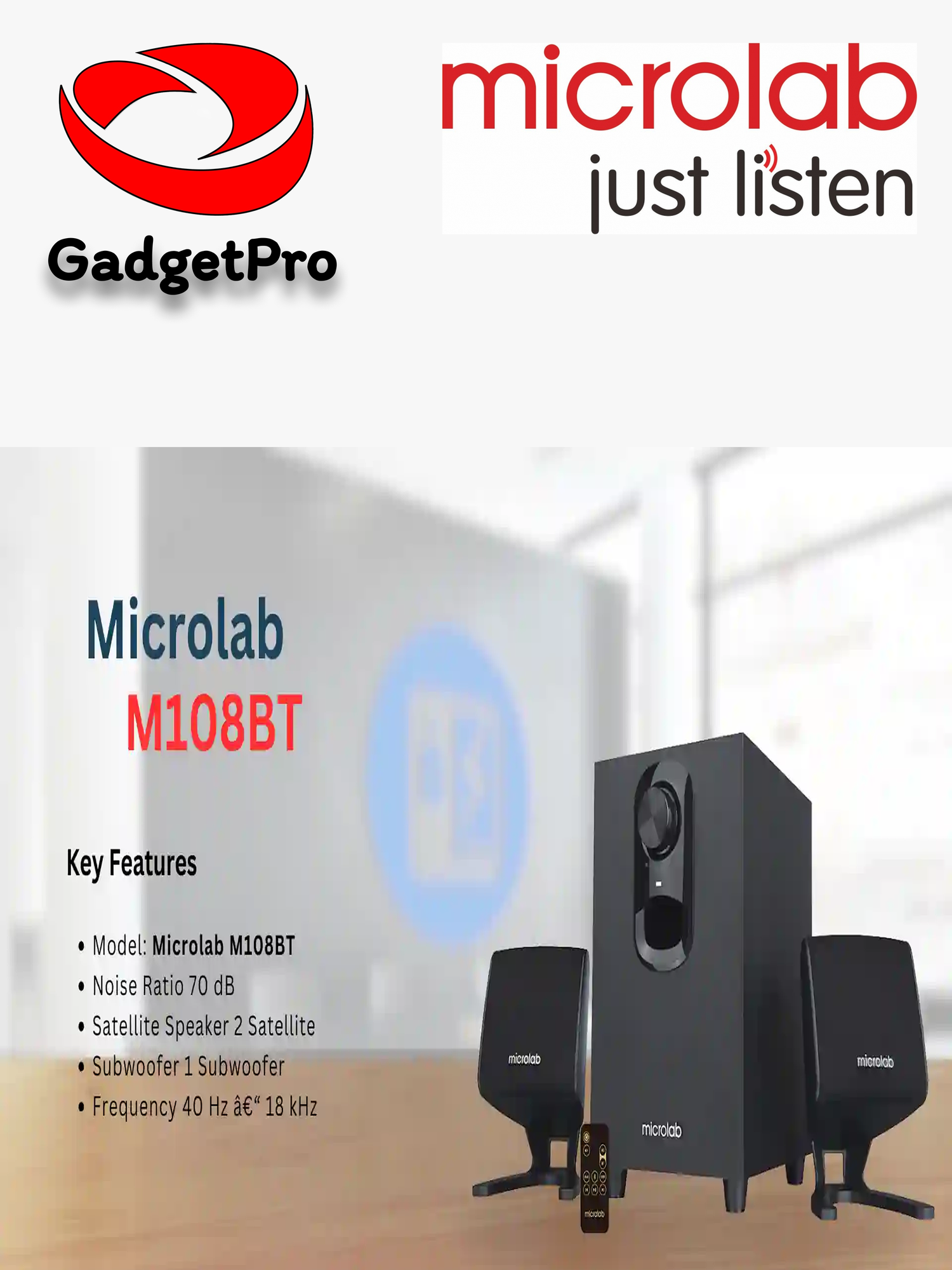 Акустическая система Microlab M108BT, 2.1 колонки с сабвуфером, Bluetooth, AUX, 50 Вт, черная