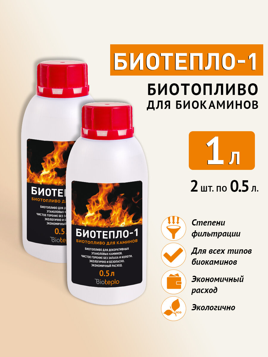 Биотопливо Bioteplo "Биотепло-1" для биокаминов 2 флакона по 0.5 л