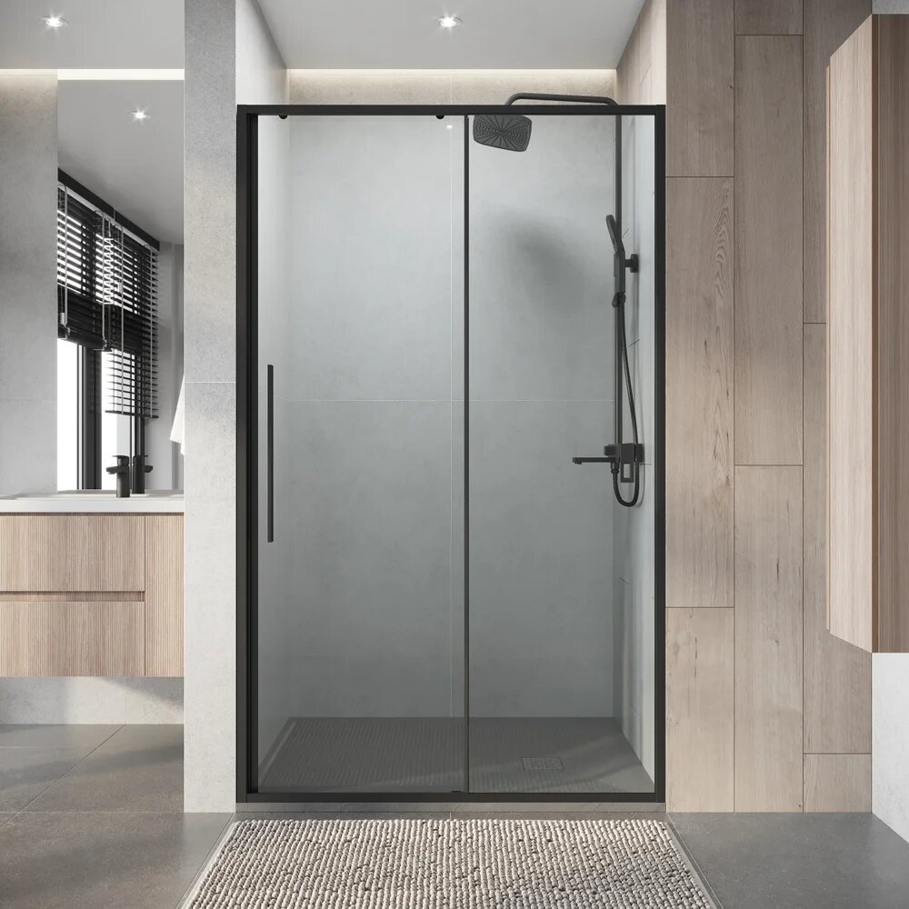 Душевая дверь в нишу Niagara Nova NG-34-12AGR стеклянная раздвижная 120 см с серым профилем с черным профилем одностворчатая угловая