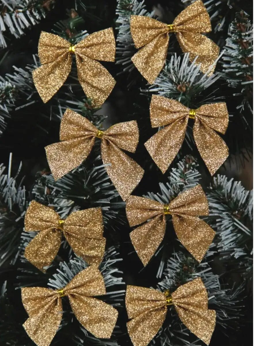 Банты новогодние золотистые для елки 85х9 см 12 шт