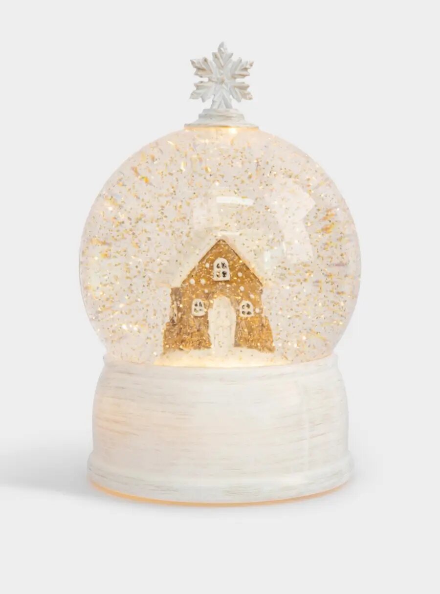 Снежный фонарь 19 см с подсветкой пластик белый Дом в шаре Townlet