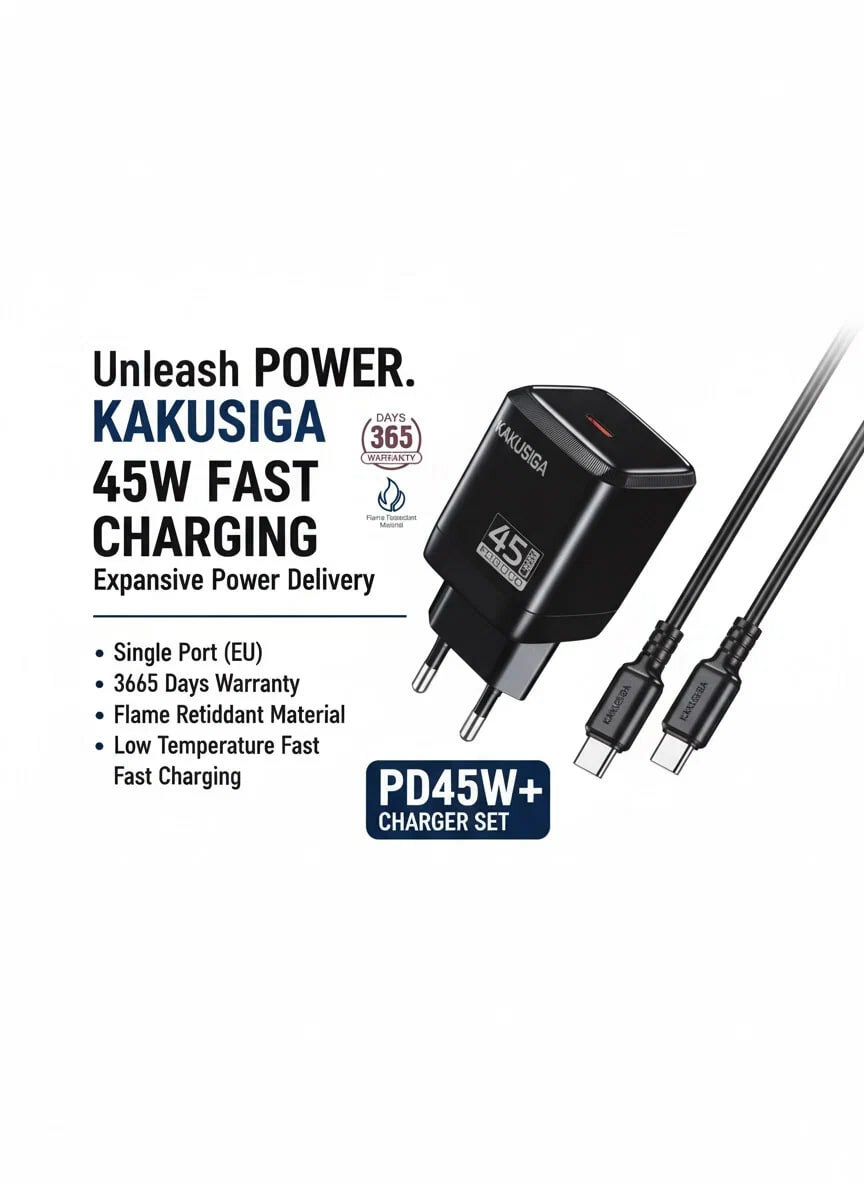 Зарядное устройство kakusiga PD45W, с кабелем Type-C, 45Вт, черное — фото 1