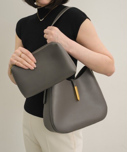 Сумка багет , фактура гладкая, серая — фото 1