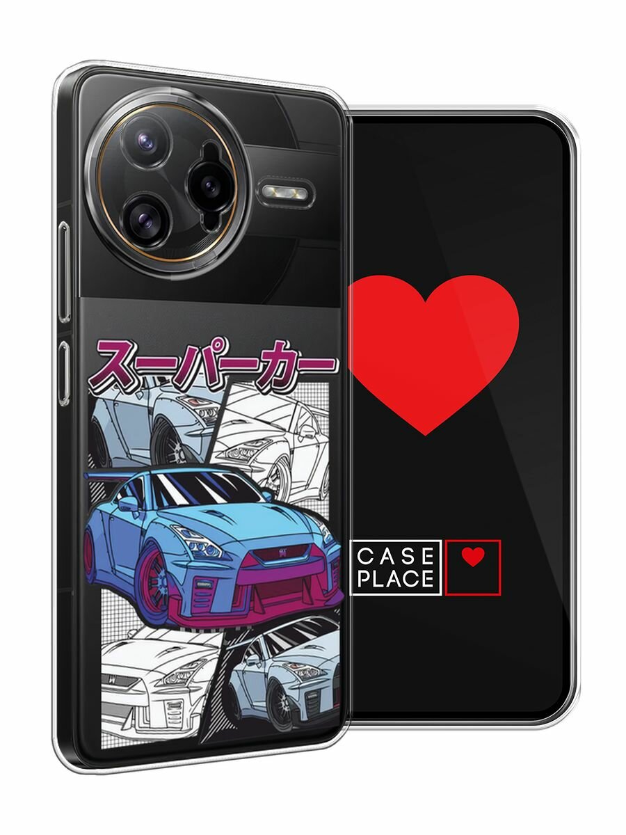 Чехол на Poco F7 Ultra / Поко F7 Ультра с принтом "JDM коллаж", прозрачный — фото 1