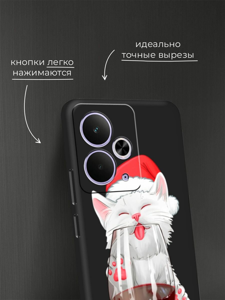 Чехол на Realme 14T / Реалми 14Т с принтом "Котик в шапочке с бокалом вина" — фото 1