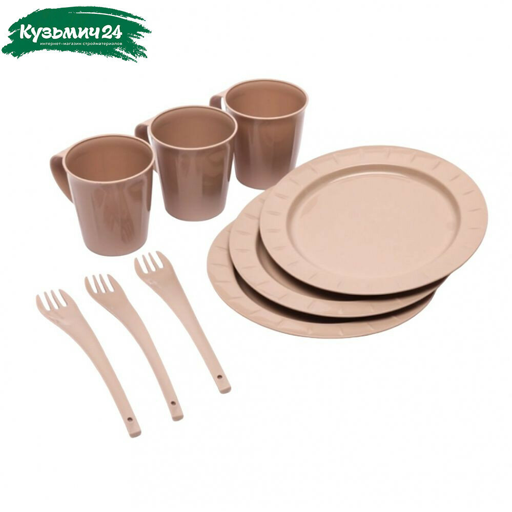 Набор для пикника Пластик Репаблик Sugar Spice Vanilla  латте  на 3 персоны  9 предметов  пластик