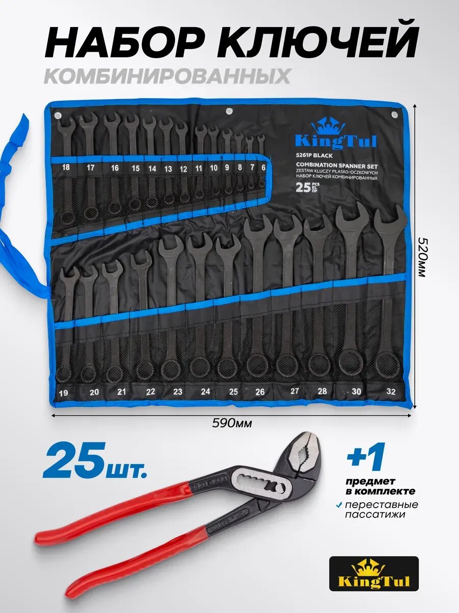 Набор ключей комбинированных 25шт с пассатижами переставными