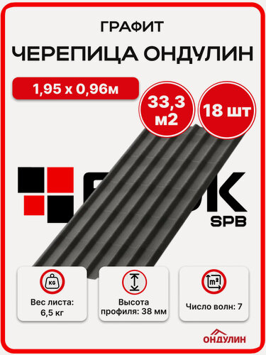 Изображение товара Ондулин черепица 1,95х0,96м графит - 18 листов/связка