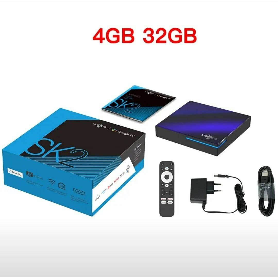ТВ-бокс Smart Ugoos Sk2, 4/32 GB, Google TV 14, Upscaling 4K, поддержка Dolby Vision
