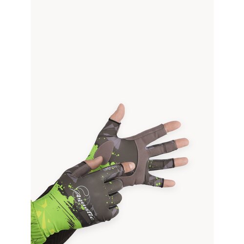 Перчатки для рыбалки летние Aquatic UPF50+ (цвет: camo lime khaki, размер S/M)