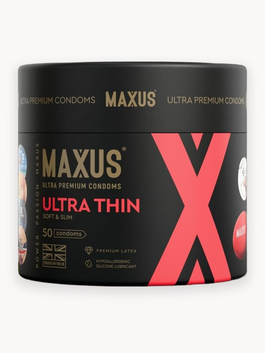 Презервативы ультратонкие MAXUS, кейс в комплекте, 50 шт, натуральный латекс